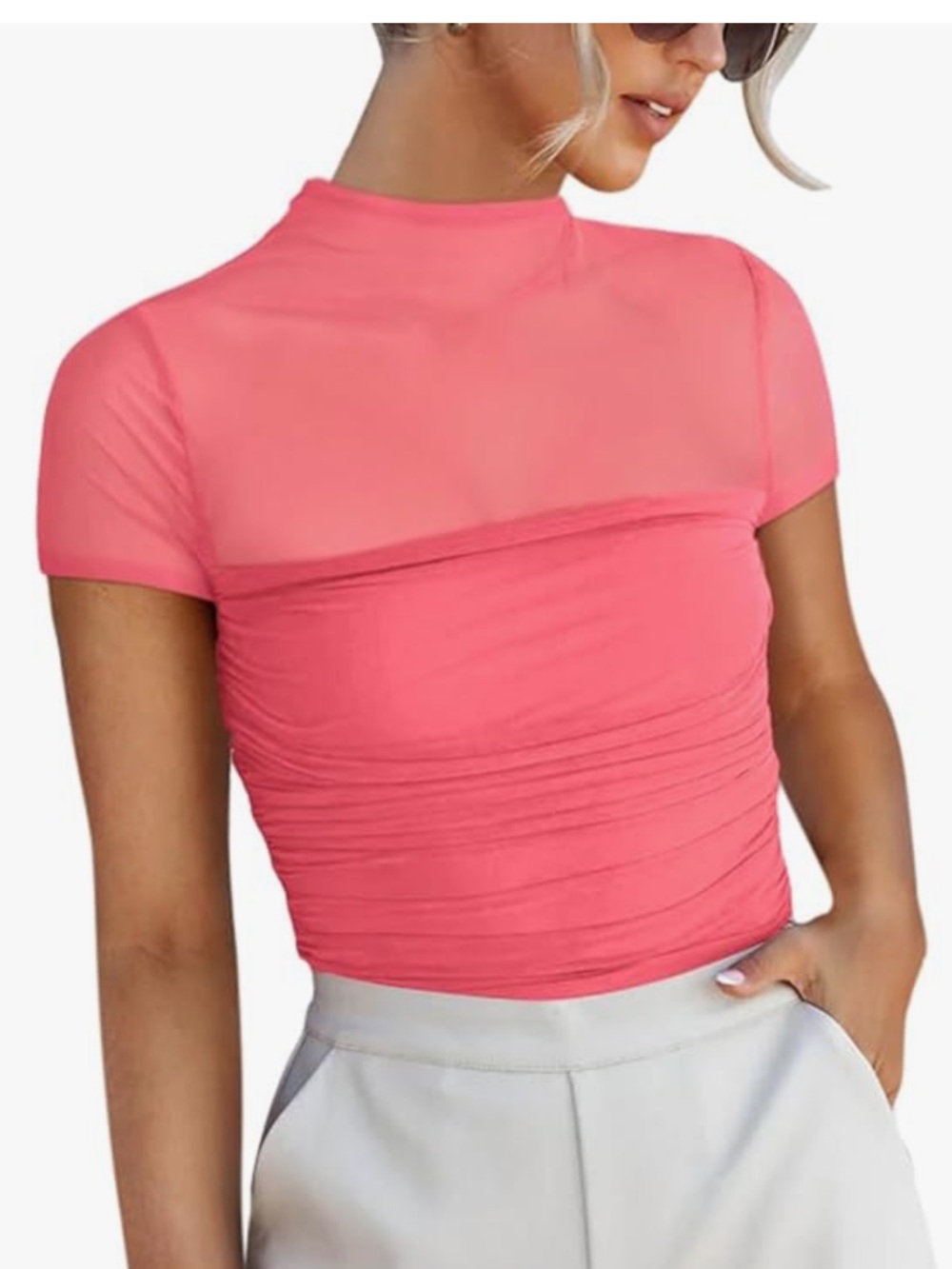 Mock neck short sleeve mesh bodysuit